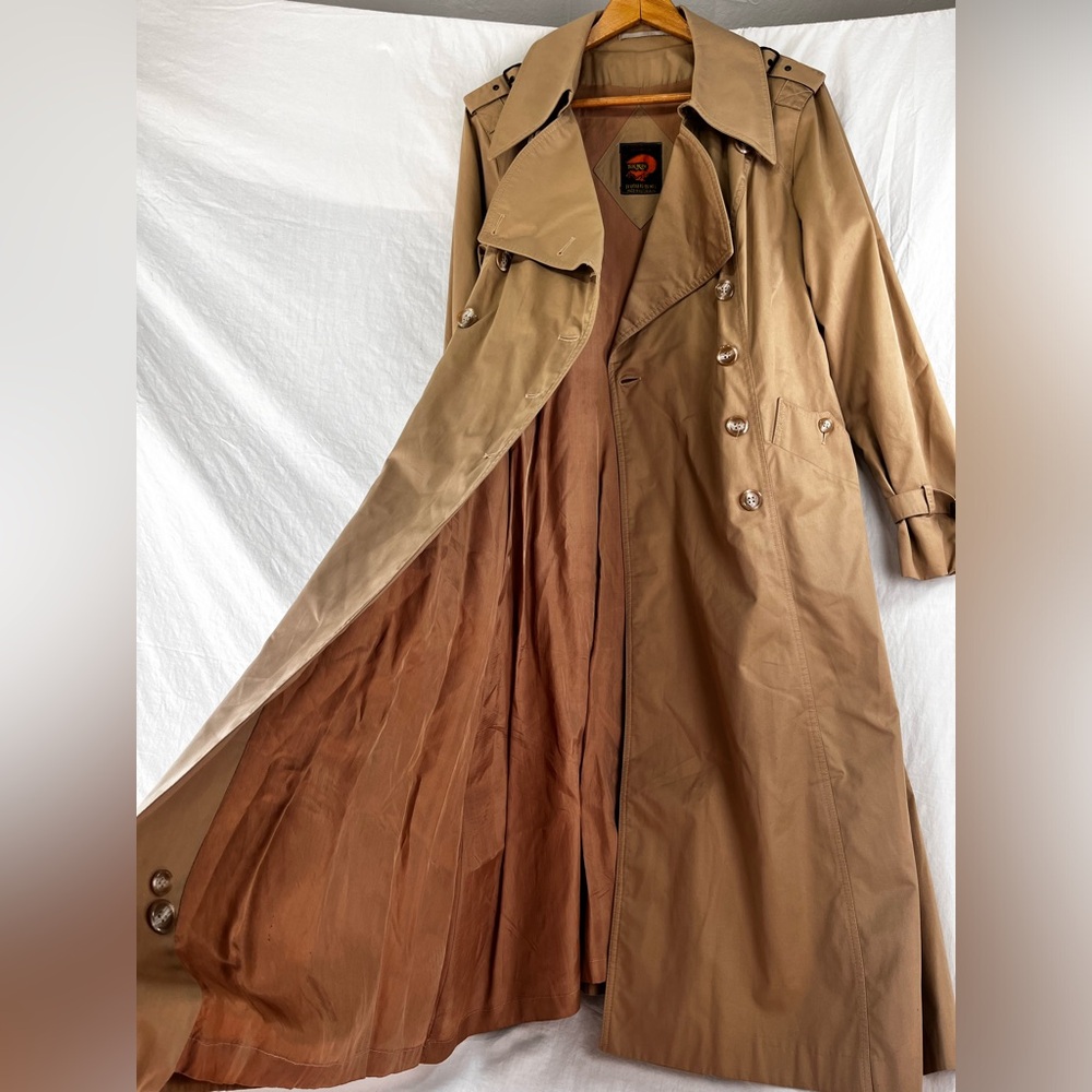 Vintage Trench Coat Women Medium Beige Fox Run By Little Foxes Int'l Yugoslavia - Picture 8 of 16